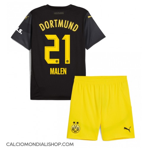 Maglie da calcio Borussia Dortmund Donyell Malen #21 Seconda Maglia Bambino 2024-25 Manica Corta (+ Pantaloni corti)